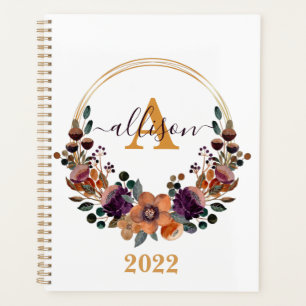 Burgundy and gold floral frame personalized   planner