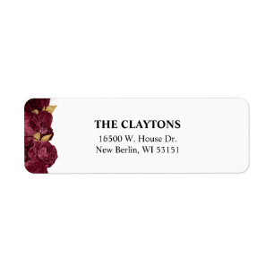 Burgundy And Gold Floral Return Address Labels
