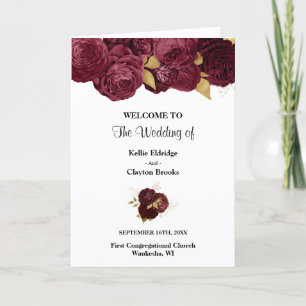 Burgundy And Gold Floral Wedding Folded Program