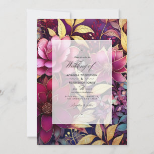Burgundy and Gold Floral Wedding Invitation