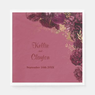 Burgundy And Gold Floral Wedding Napkins