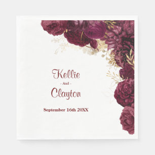 Burgundy And Gold Floral Wedding Napkins