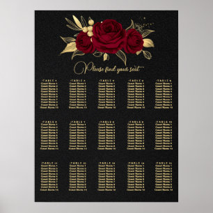 burgundy and gold floral wedding seating chart