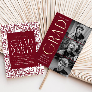Burgundy and Gold Foil 3 Photo Graduation Party