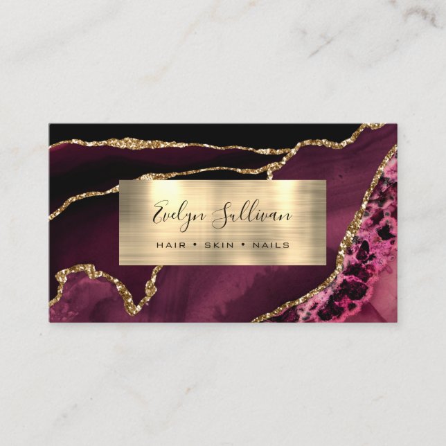 Burgundy and Gold Foil Agate Business Card (Front)
