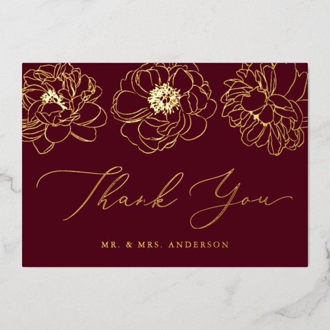 Burgundy and Gold Foil Floral Thank You Card (Front)