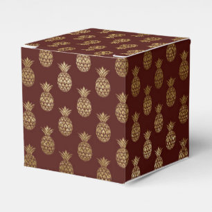 Burgundy and Gold Foil Pineapple Pattern Favor Box