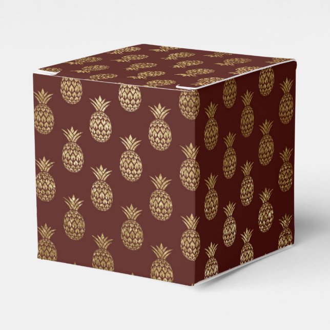 Burgundy and Gold Foil Pineapple Pattern Favor Box (Front Side)