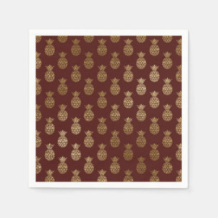 Burgundy and Gold Foil Pineapple Pattern Napkin