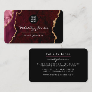 Burgundy and Gold Geode Agate Stone Business Card