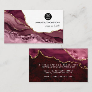 Burgundy and Gold Geode Agate Stone Business Card