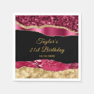 Burgundy and Gold Glam Tears Birthday Party Napkin