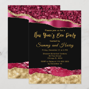 Burgundy and Gold Glam Tears New Year's Eve Party Invitation