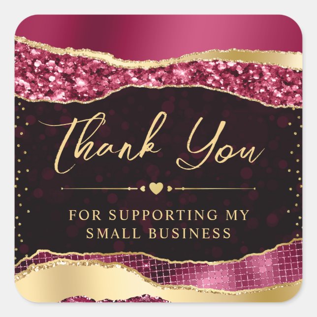 Burgundy and Gold Glam Tears Small Business Square Sticker (Front)