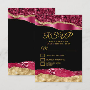 Burgundy and Gold Glam Tears Sweet Sixteen RSVP Card
