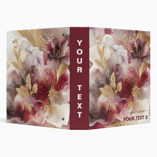Burgundy and Gold Glitter floral Agate Binder