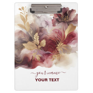 Burgundy and Gold Glitter floral Agate Clipboard