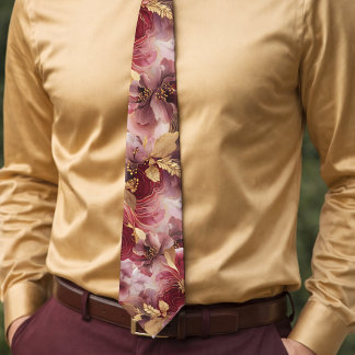 Burgundy and Gold Glitter floral Agate Neck Tie