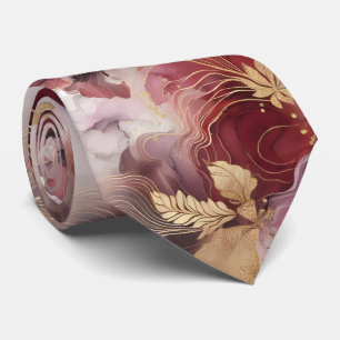 Burgundy and Gold Glitter floral Agate Neck Tie