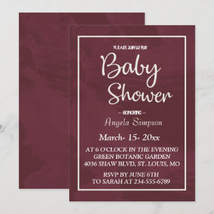 Burgundy and Gold Glitter Pocket Baby Shower Invitation