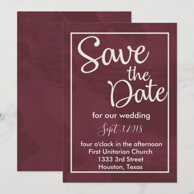 Burgundy and Gold Glitter Pocket save the date Invitation (Front/Back)