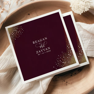 Burgundy And Gold Glitter Wedding Napkin
