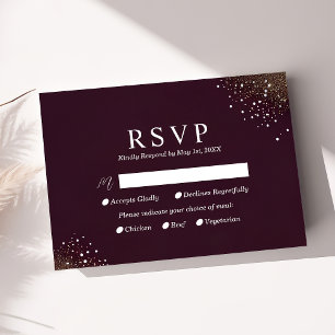 Burgundy And Gold Glitter Wedding RSVP Card