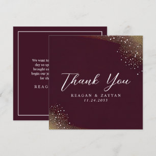 Burgundy And Gold Glitter Wedding Thank You Card