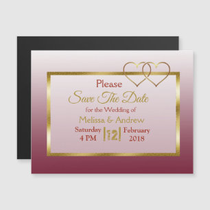 Burgundy and Gold  Gradient Wedding Save the Date Magnetic Invitation