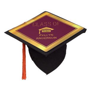 Burgundy and gold graduation Class of 2024 Graduation Cap Topper