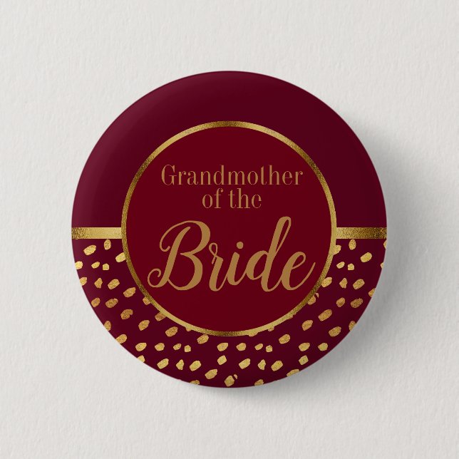 Burgundy and Gold Grandmother of the Bride Wedding 2 Inch Round Button (Front)