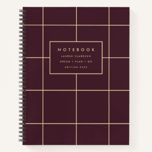 Burgundy and Gold Grid Notebook