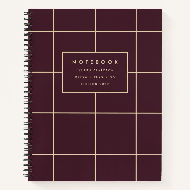Burgundy and Gold Grid Notebook (Front)
