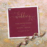 Burgundy And Gold Heart Script Wedding Napkin<br><div class="desc">This elegant heart script burgundy and gold wedding design can be personalized with your celebration details set in chic typography. Designed by Thisisnotme©</div>