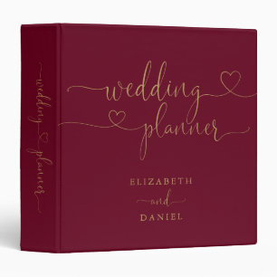 Burgundy And Gold Heart Script Wedding Planner Binder