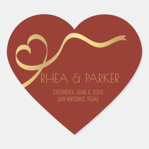 Burgundy and Gold Heart Wedding Favour Stickers
