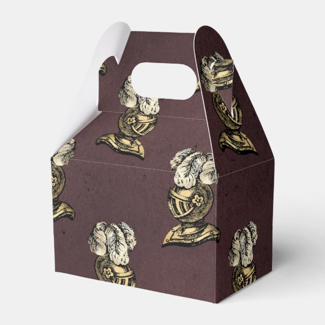 Burgundy and Gold Knight Pattern Favor Box (Front Side)