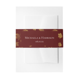 Burgundy and Gold Leaf Autumn Wedding Invitation Belly Band