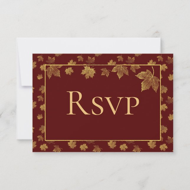 Burgundy and Gold Leaf RSVP Card (Front)