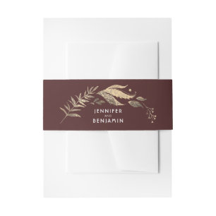 Burgundy and Gold Leaves Autumn Wedding Invitation Belly Band