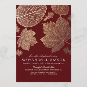 Burgundy and Gold Leaves Fall Baby Shower Invitation