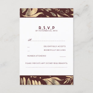 Burgundy and Gold Leaves Fall Wedding RSVP