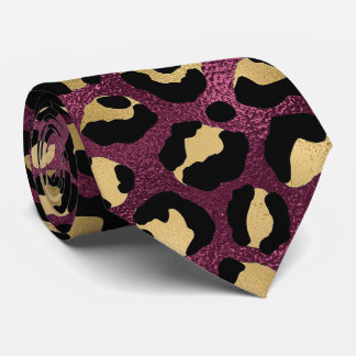 Burgundy and Gold Leopard Print Tie