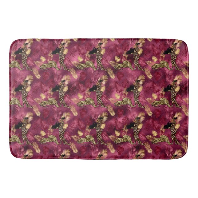 Burgundy and Gold Leopard Series Design 10 Bath Mat (Front)