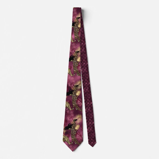 Burgundy and Gold Leopard Series Design 10 Tie (Front)