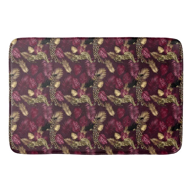 Burgundy and Gold Leopard Series Design 12 Bath Mat (Front)