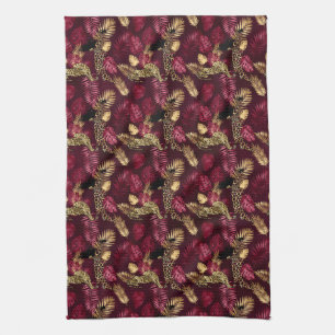 Burgundy and Gold Leopard Series Design 12 Kitchen Towel