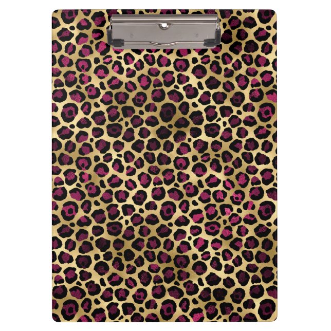 Burgundy and Gold Leopard Series Design 2 Clipboard (Front)