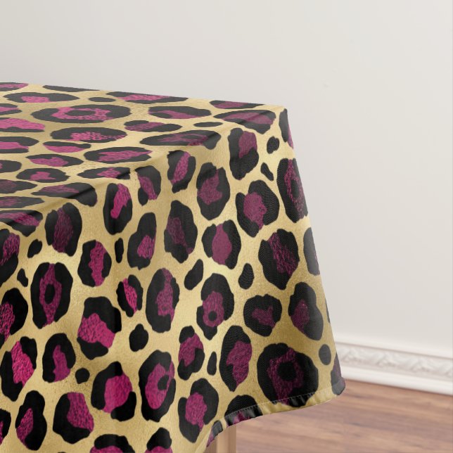 Burgundy and Gold Leopard Series Design 2 Tablecloth (In Situ)