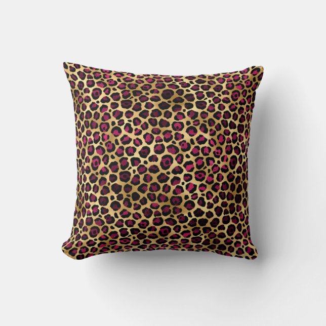 Burgundy and Gold Leopard Series Design 2 Throw Pillow (Front)